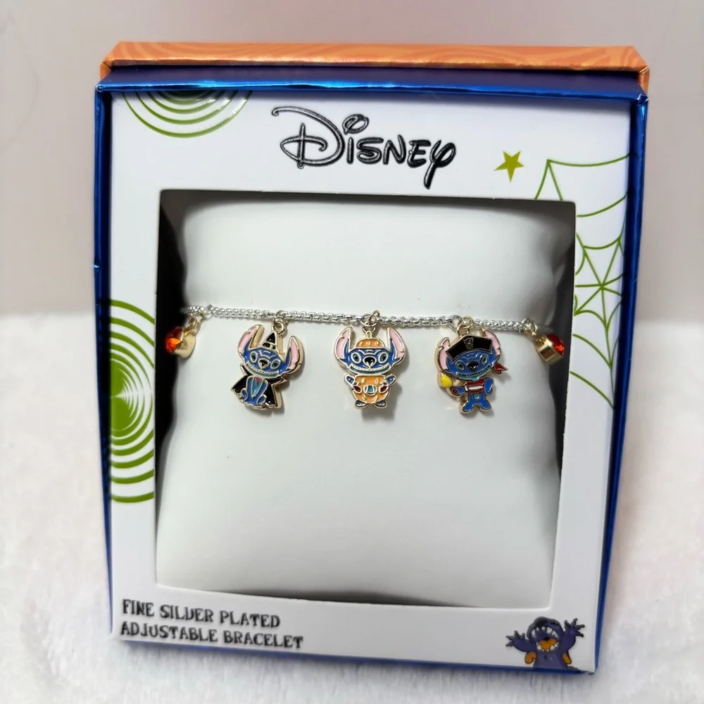 Disney Halloween Lilo & Stitch CHARM BRACELET Fine Silver Plated NEW IN BOX‎